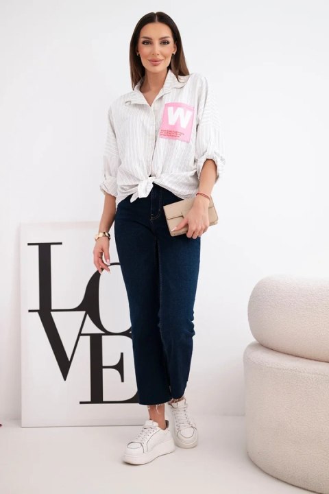 Koszula damska bawełniana w paski z wiązaniem beżowa