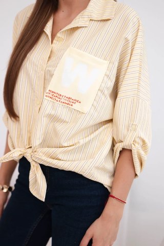 Koszula damska bawełniana w paski z wiązaniem żółta