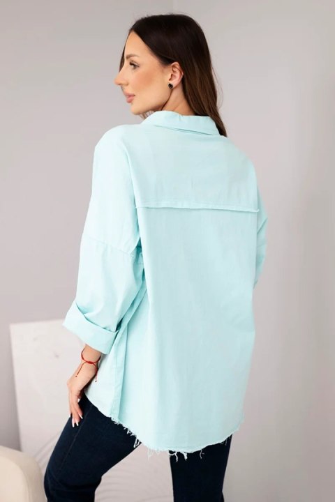 Koszula damska bawełniana z kieszeniami miętowa
