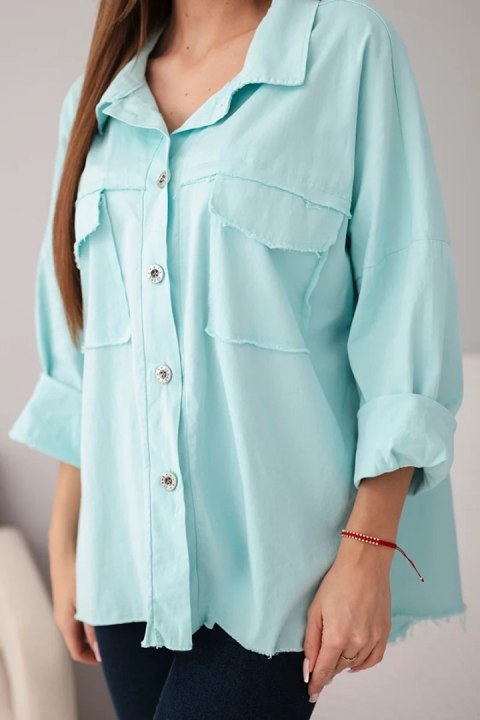 Koszula damska bawełniana z kieszeniami miętowa