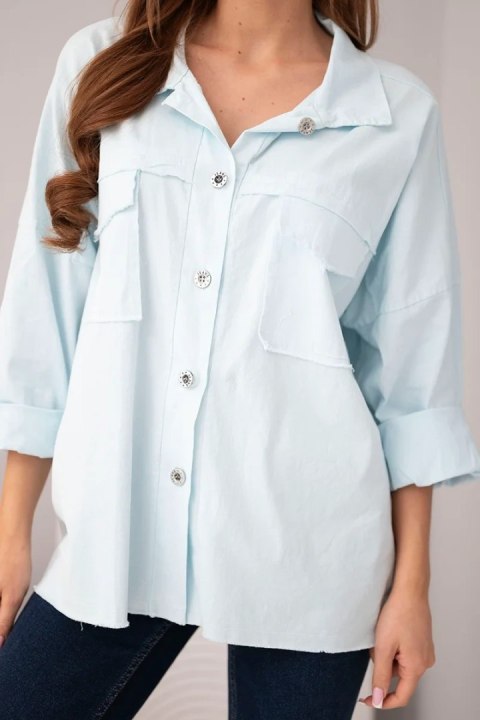 Koszula damska bawełniana z kieszeniami niebieska