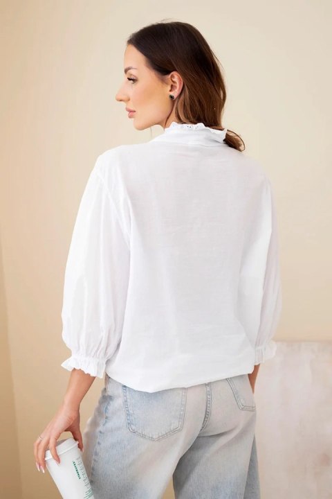 Koszula damska bawełniana z koronką i wiązaniem biała