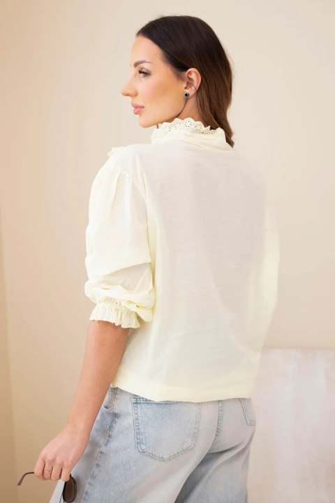 Koszula damska bawełniana z koronką i wiązaniem żółta