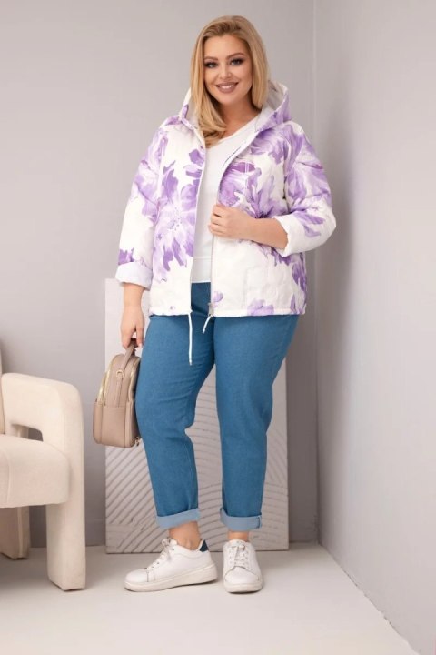 Kurtka damska wiosenna Plus Size z florystycznym wzorem fioletowa