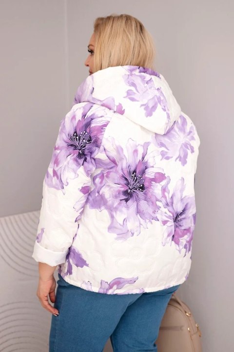 Kurtka damska wiosenna Plus Size z florystycznym wzorem fioletowa