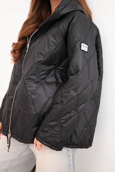 Kurtka damska wiosenna pikowana z kapturem i zamkiem czarna