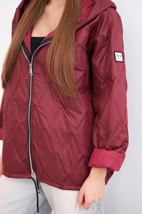 Kurtka damska wiosenna pikowana z kapturem i zamkiem śliwkowa