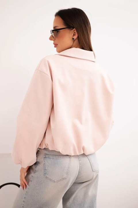 Kurtka damska z zamkiem i bufiastym rękawem pudrowy róż