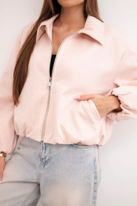 Kurtka damska z zamkiem i bufiastym rękawem pudrowy róż