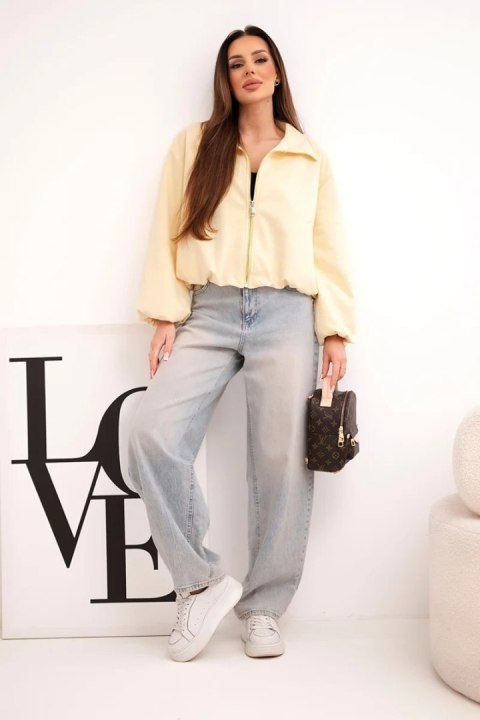 Kurtka damska z zamkiem i bufiastym rękawem żółta