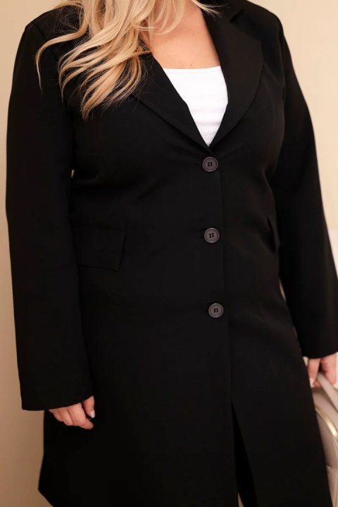 Płaszcz damski Plus Size długi z kołnierzem i kieszeniami czarny