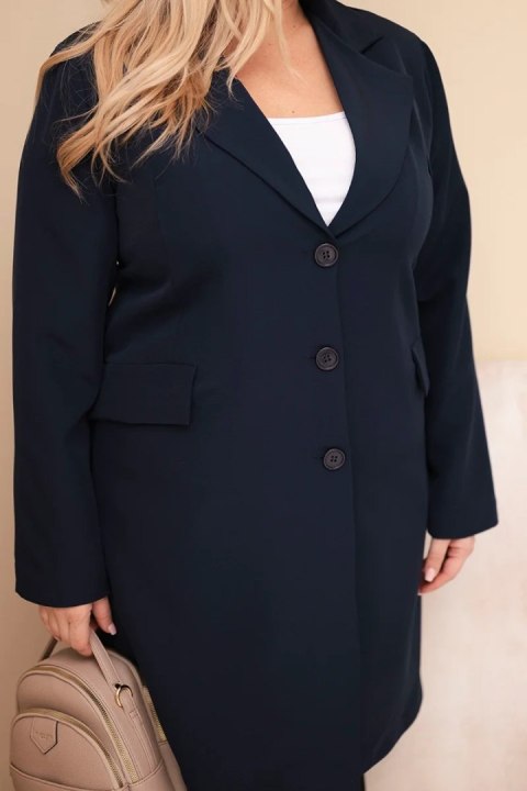 Płaszcz damski Plus Size długi z kołnierzem i kieszeniami granatowy