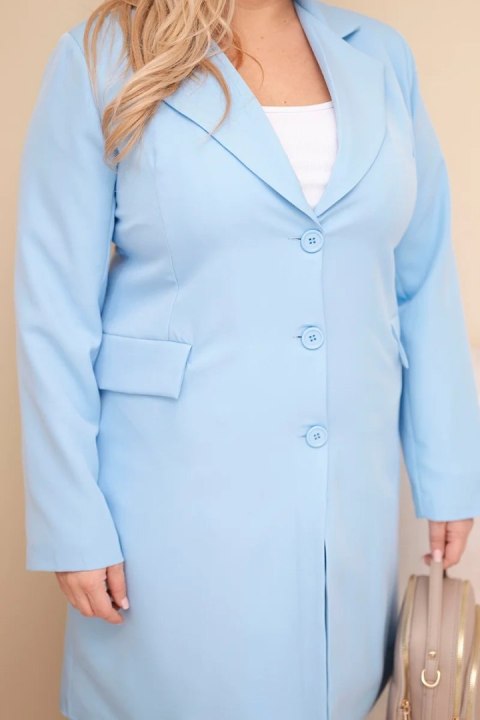 Płaszcz damski Plus Size długi z kołnierzem i kieszeniami niebieski