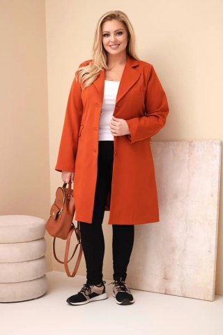 Płaszcz damski Plus Size długi z kołnierzem i kieszeniami rudy
