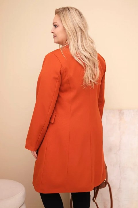 Płaszcz damski Plus Size długi z kołnierzem i kieszeniami rudy