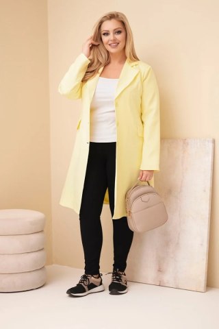 Płaszcz damski Plus Size długi z kołnierzem i kieszeniami żółty