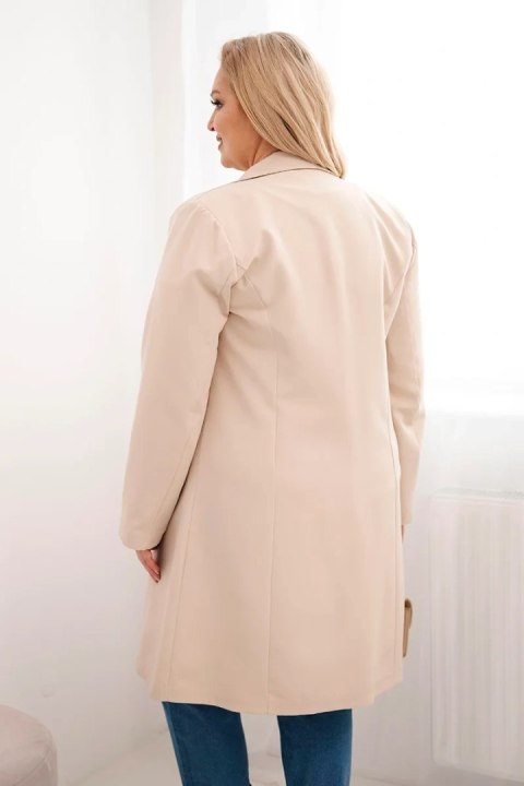 Płaszcz damski Plus Size dwurzędowy z kołnierzem beżowy