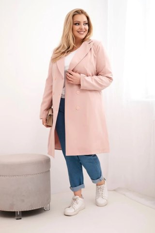 Płaszcz damski Plus Size dwurzędowy z kołnierzem ciemny pudrowy róż
