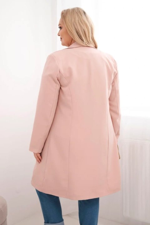 Płaszcz damski Plus Size dwurzędowy z kołnierzem ciemny pudrowy róż