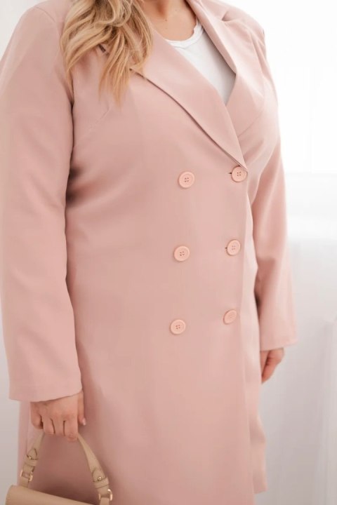 Płaszcz damski Plus Size dwurzędowy z kołnierzem ciemny pudrowy róż