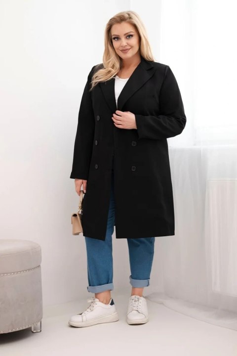 Płaszcz damski Plus Size dwurzędowy z kołnierzem czarny