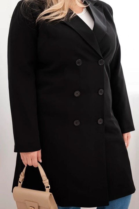 Płaszcz damski Plus Size dwurzędowy z kołnierzem czarny