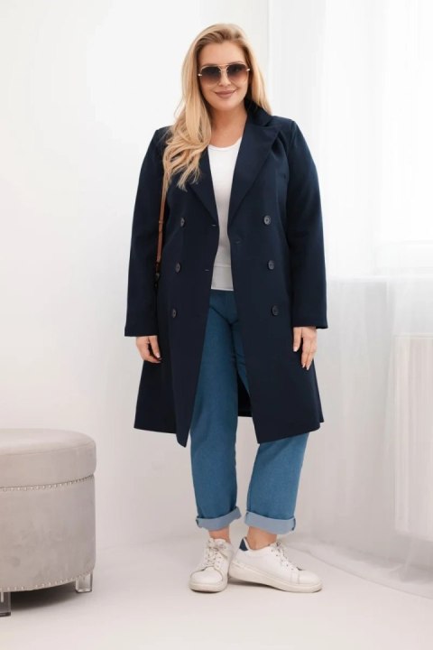 Płaszcz damski Plus Size dwurzędowy z kołnierzem granatowy