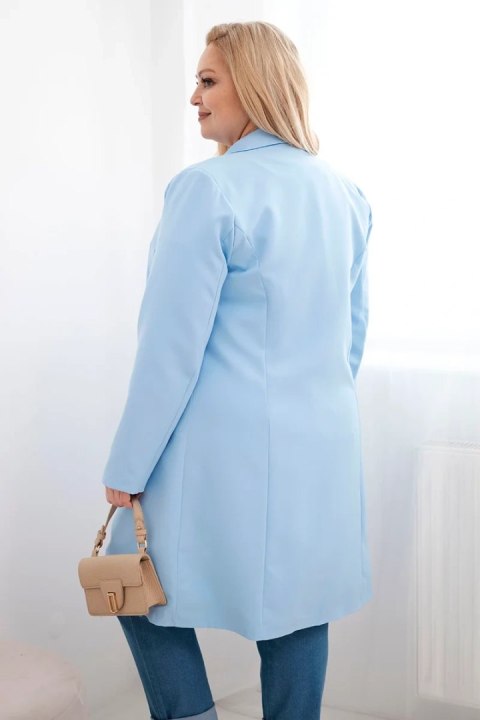 Płaszcz damski Plus Size dwurzędowy z kołnierzem niebieski