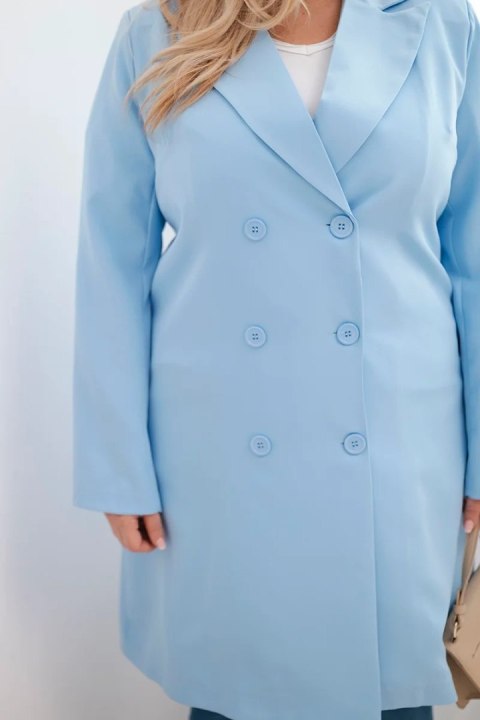 Płaszcz damski Plus Size dwurzędowy z kołnierzem niebieski