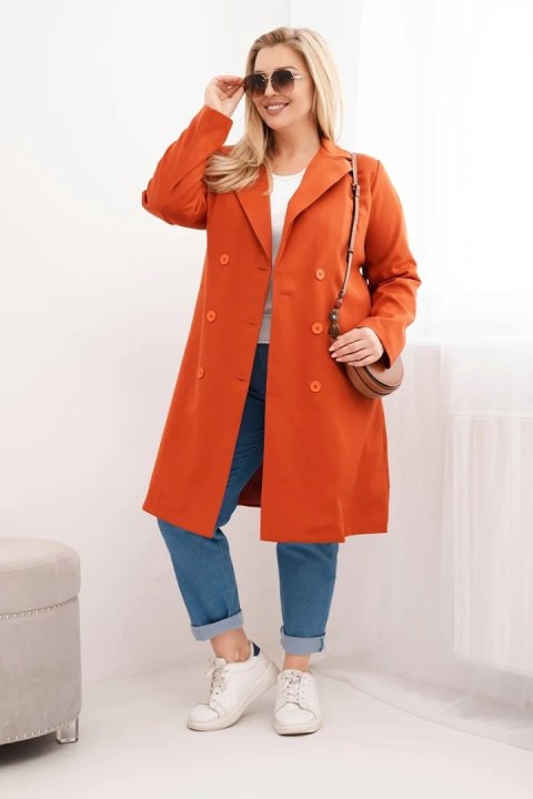 Płaszcz damski Plus Size dwurzędowy z kołnierzem rudy