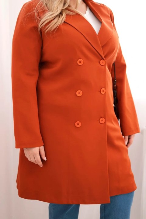 Płaszcz damski Plus Size dwurzędowy z kołnierzem rudy