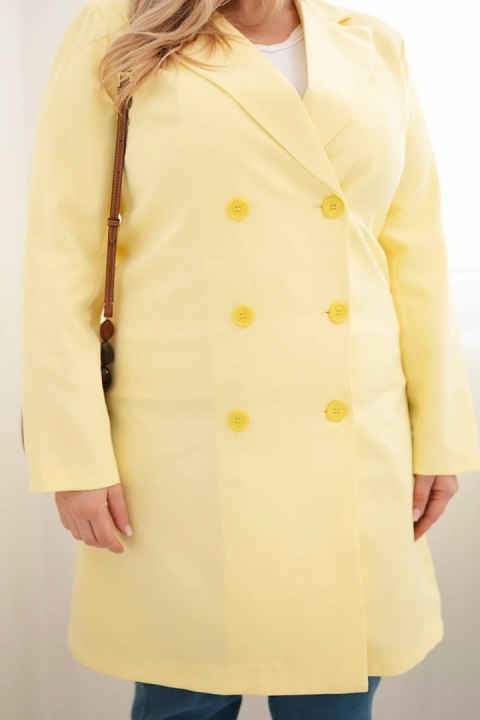 Płaszcz damski Plus Size dwurzędowy z kołnierzem żółty