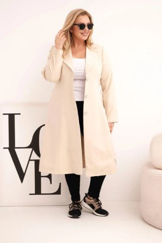 Płaszcz damski Plus Size klasyczny z guzikami i kołnierzem beżowy