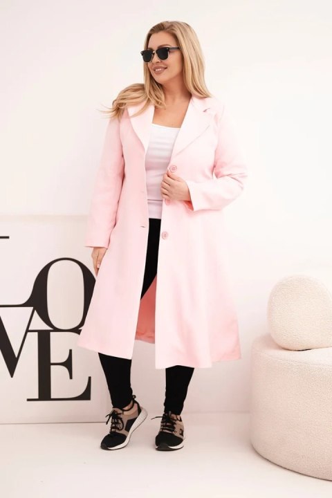 Płaszcz damski Plus Size klasyczny z guzikami i kołnierzem cukierkowy róż