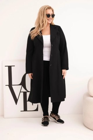 Płaszcz damski Plus Size klasyczny z guzikami i kołnierzem czarny