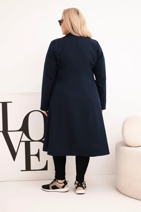 Płaszcz damski Plus Size klasyczny z guzikami i kołnierzem granatowy