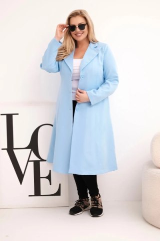 Płaszcz damski Plus Size klasyczny z guzikami i kołnierzem niebieski