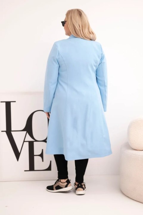 Płaszcz damski Plus Size klasyczny z guzikami i kołnierzem niebieski