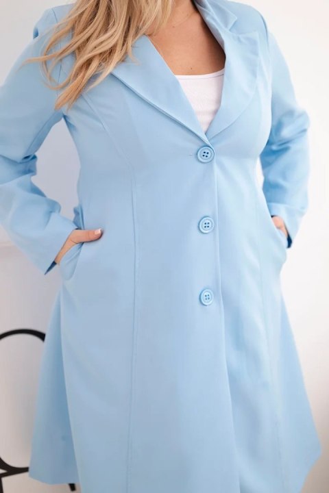 Płaszcz damski Plus Size klasyczny z guzikami i kołnierzem niebieski