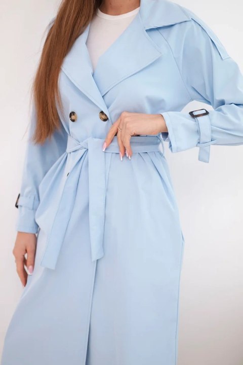 Płaszcz damski wiązany w talii z kołnierzem niebieski