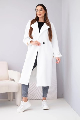 Płaszcz damski z paskiem i złotymi klamrami ecru