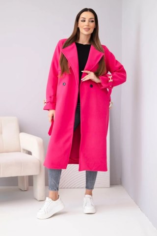 Płaszcz damski z paskiem i złotymi klamrami fuksja