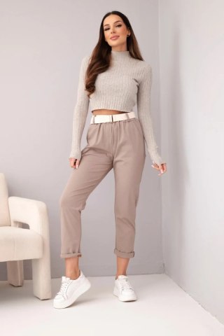 Spodnie damskie bawełniane z paskiem i podwijaną nogawką fango