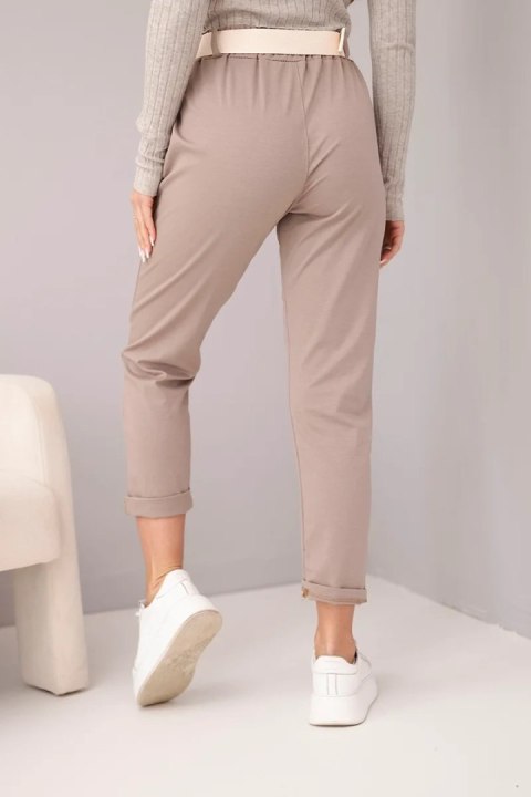 Spodnie damskie bawełniane z paskiem i podwijaną nogawką fango