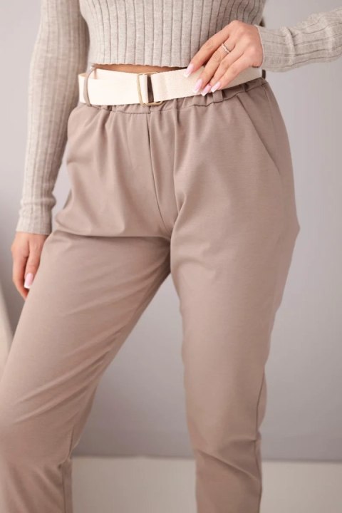 Spodnie damskie bawełniane z paskiem i podwijaną nogawką fango