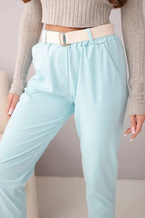Spodnie damskie bawełniane z paskiem i podwijaną nogawką miętowe