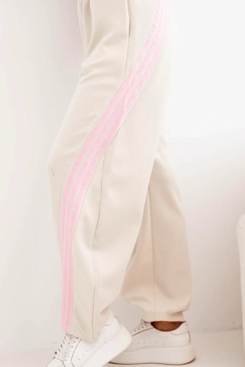 Spodnie damskie masełkowe z wiskozy z lampasem beżowe