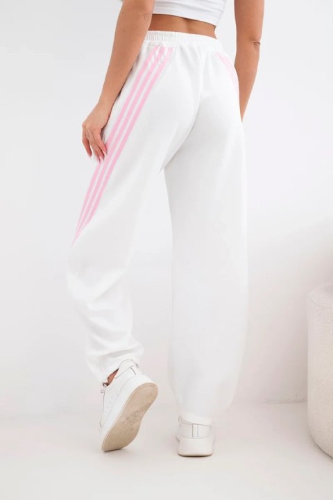 Spodnie damskie masełkowe z wiskozy z lampasem białe