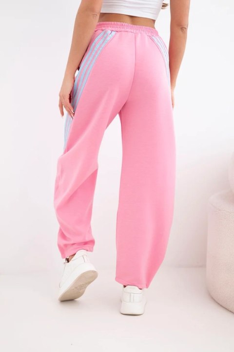 Spodnie damskie masełkowe z wiskozy z lampasem jasno różowe