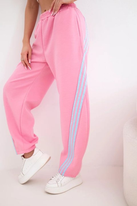 Spodnie damskie masełkowe z wiskozy z lampasem jasno różowe